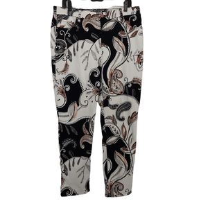 Chico’s The So Slimming Girlfriend Ankle White Black Paisley Print Jeans Zip.